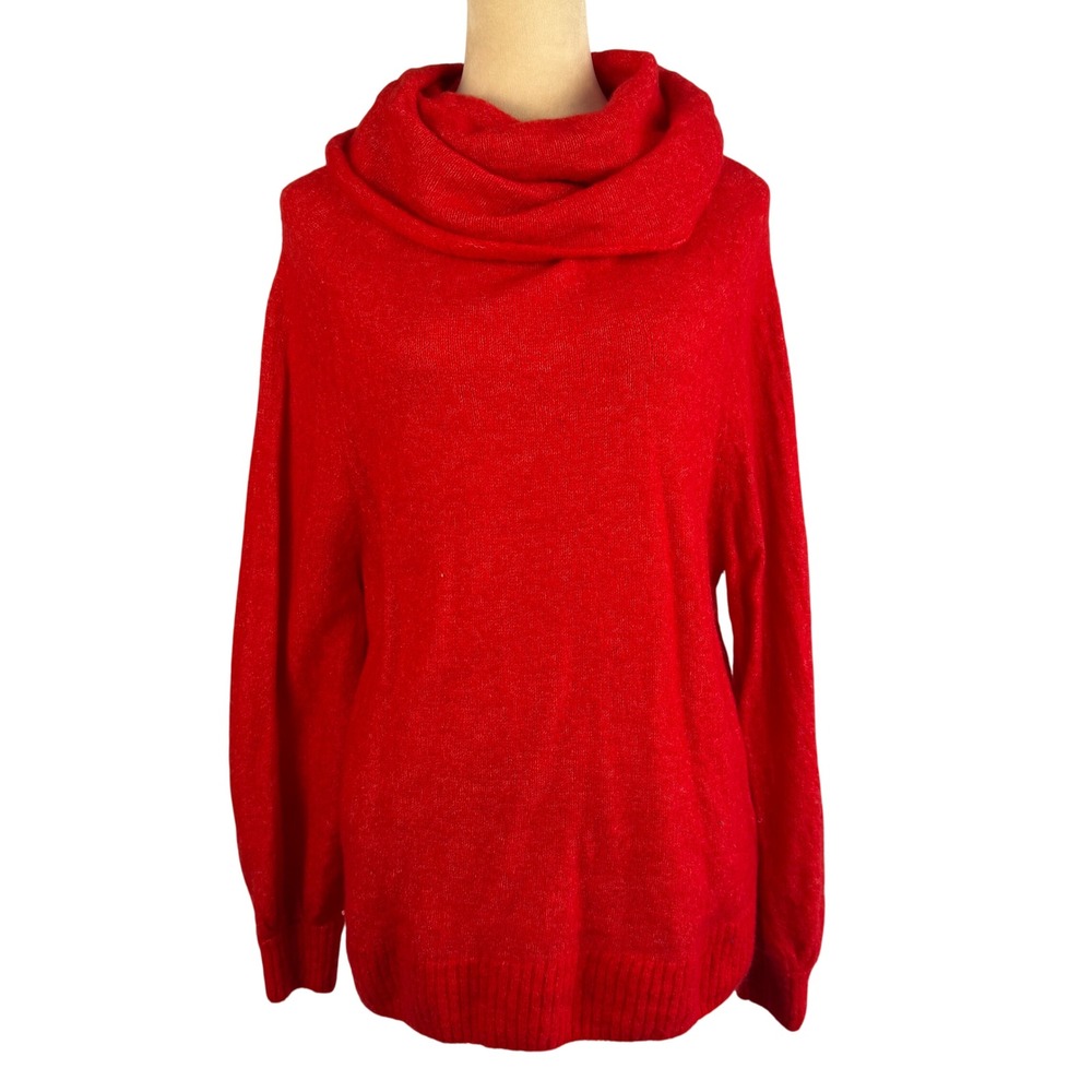 H&M Red Cowl Neck Mohair Wool Blend Knit Sweater‎ Womens XS Cozy Preppy Casual